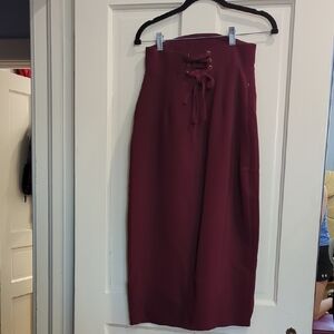 Andrea Iyamah Burgundy Lace-Up High-Waist Pencil Skirt